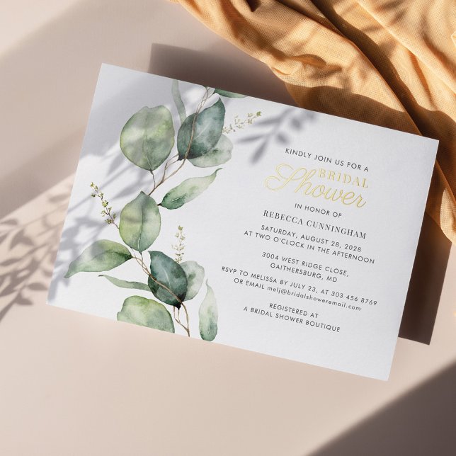 Invitation En Aluminium Fairepart Mariage feuille verte Eucalyptus écritur (Créateur téléchargé)