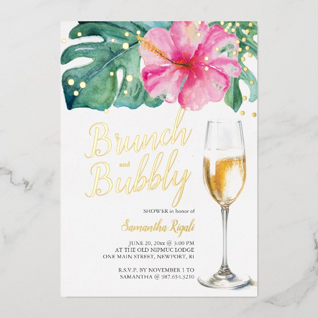 Invitation En Aluminium Faireparts de Fiançailles Brunch et Bulles Rose (Recto)