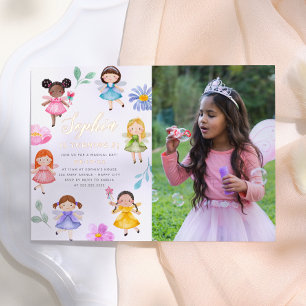 Invitation En Aluminium Fairy Garden Floral Girl Photo Anniversaire