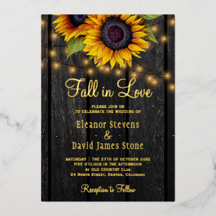 Invitation En Aluminium Fall in Love tournesols rustique mariage or script