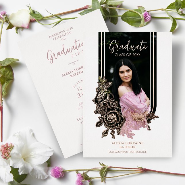 Invitation En Aluminium Fancy Luxury Trendy Floral Arch Graduation Party (Créateur téléchargé)