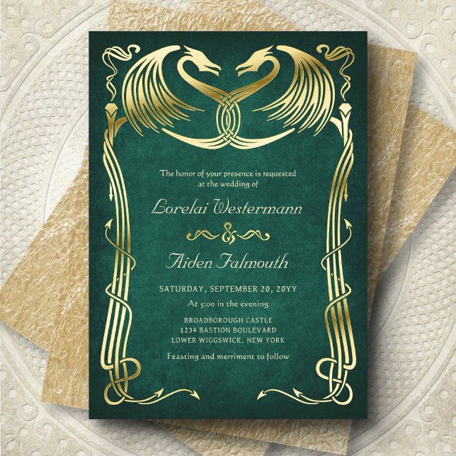 Invitation En Aluminium Fantasy Dragon Green Wedding (Créateur téléchargé)