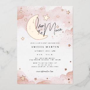Invitation En Aluminium Fard Rose Gold Bébé sous la Lune Baby Shower