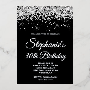 Invitation En Aluminium Faux Sparkly Silver Parties scintillant Noir 30e a