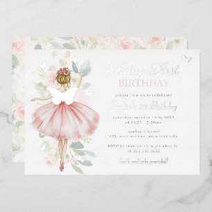 Invitation En Aluminium Fée d'argent Premier 1er Anniversaire Papillon