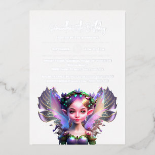 Invitation En Aluminium Fée d'argent princesse violet ailes irisées fille