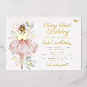 Invitation En Aluminium Fée de rougissement papillon d'or pour un 1er anni