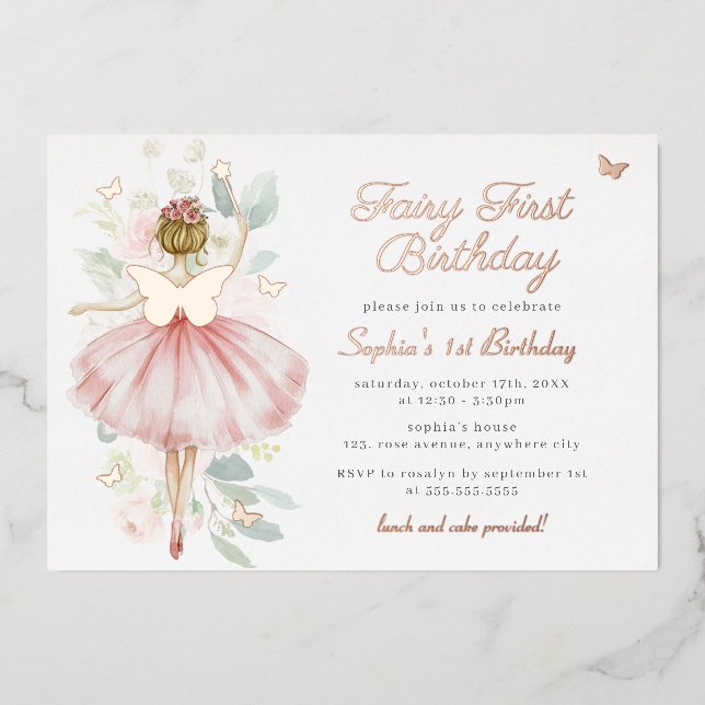 Invitation En Aluminium Fée papillon 1er anniversaire (Recto)