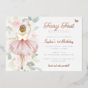 Invitation En Aluminium Fée Papillon Premier 1er Anniversaire Or 