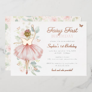 Invitation En Aluminium Fée Rose Gold pour 1er Anniversaire Papillon
