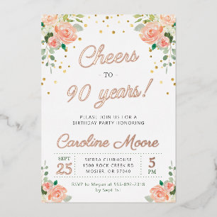 Invitation En Aluminium Félicitations pour les 90 ans des dames en or rose