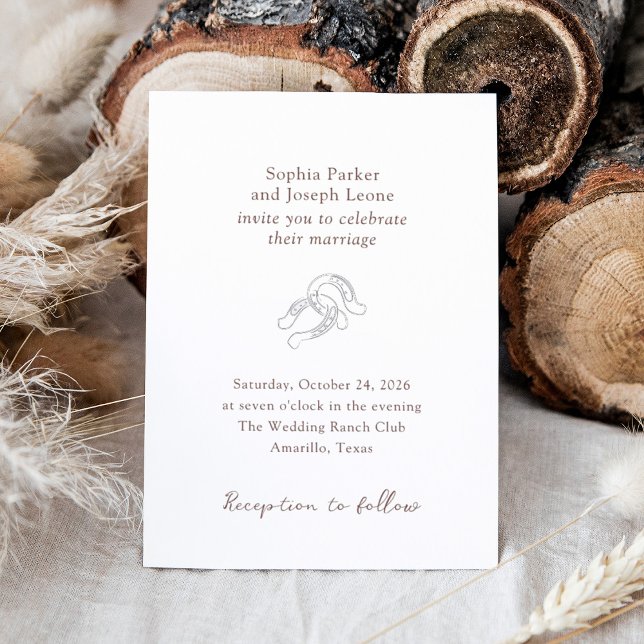 Invitation En Aluminium Fer à cheval minimal | Mariage Argent Brun Rustiqu (Créateur téléchargé)