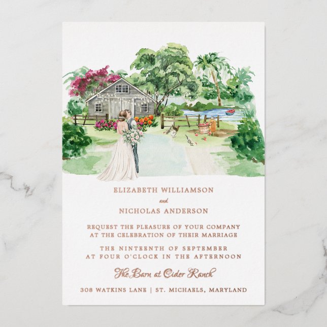 Invitation En Aluminium Ferme rustique | Élégant Mariage de grange (Recto)