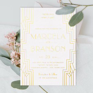 Invitation En Aluminium Ferronnerie Art Déco Mariage Or et Blanc