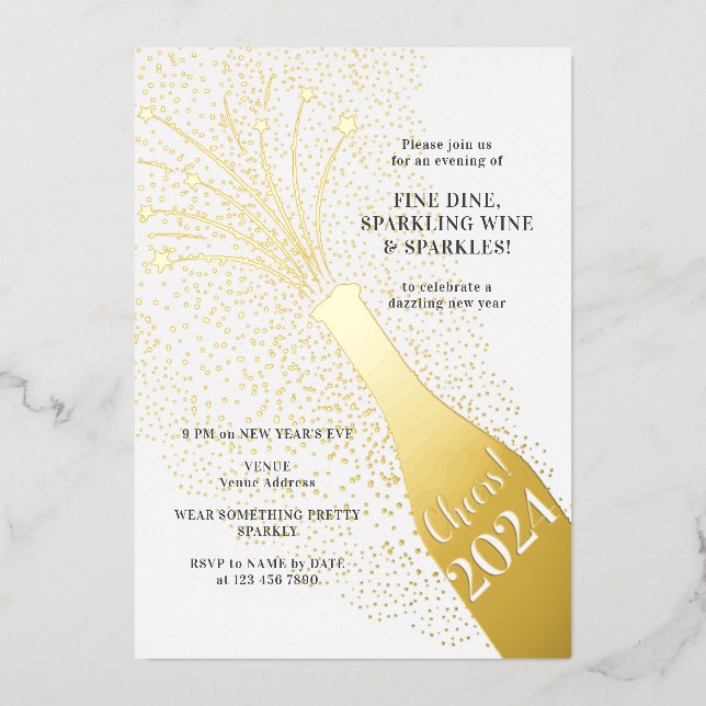 Invitation En Aluminium Festif bulles de pop Champagne Nouvel An Réveillon (Recto)