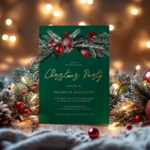Invitation En Aluminium Festif Vert Entreprise Fête de Noël Or