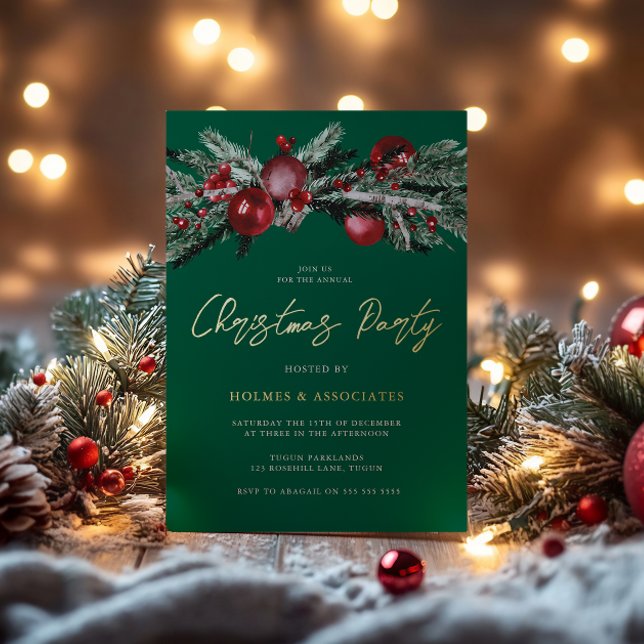 Invitation En Aluminium Festif Vert Entreprise Fête de Noël Or (Créateur téléchargé)