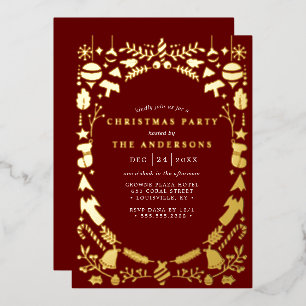 Invitation En Aluminium Festive moderne Gold Dark Red Christmas Party