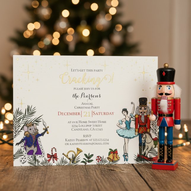 Invitation En Aluminium Festive Nutcracker Ballet Christmas Party Ivory (Festive The Nutcracker Ballet Christmas Holiday Party Foil Invitations. Elegant Nutcracker Drawings)