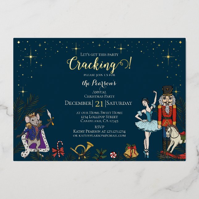 Invitation En Aluminium Festive Nutcracker Ballet Christmas Party Navy (Recto)