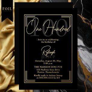 Invitation En Aluminium Fête Art Déco élégante Noir Or pour le 100e annive