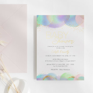 Invitation En Aluminium Fête bébé bulles arc-en-ciel colorées en feuille d