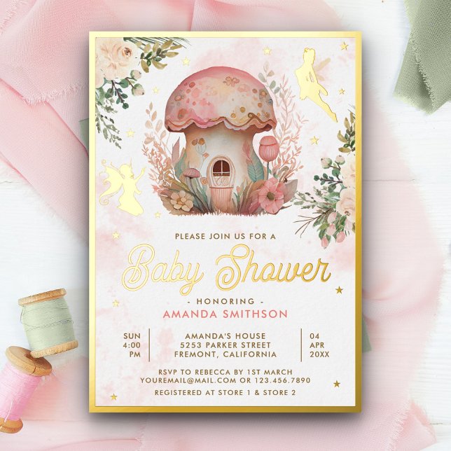 Invitation En Aluminium Fête bébé fée florale rose Boho Blush Or (Créateur téléchargé)