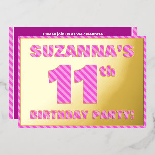 Invitation En Aluminium Fête d'anniversaire 11 ans — Gras, Amusant, Rayure