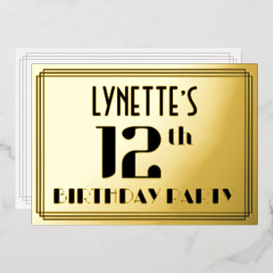 Invitation En Aluminium Fête d'anniversaire 12 ans : Nom et look Art déco