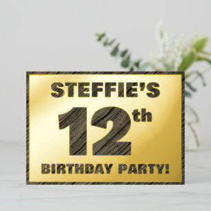 Invitation En Aluminium Fête d'anniversaire 12 ans — Texte à grain de bois