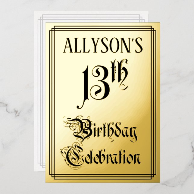 Invitation En Aluminium Fête d'anniversaire 13 ans — Écriture élégante + N (Recto/Verso)