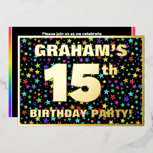 Invitation En Aluminium Fête d'anniversaire 15 ans — motif étoiles colorée