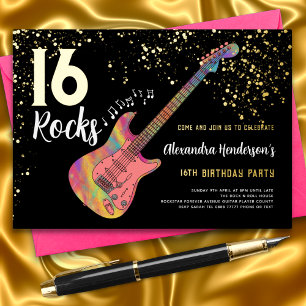 Invitation En Aluminium Fête d'anniversaire 16 ans Rock and Roll