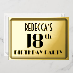 Invitation En Aluminium Fête d'anniversaire 18 ans : déco Art déco “18” et
