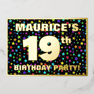 Invitation En Aluminium Fête d'anniversaire 19 ans — Motif d'étoiles color