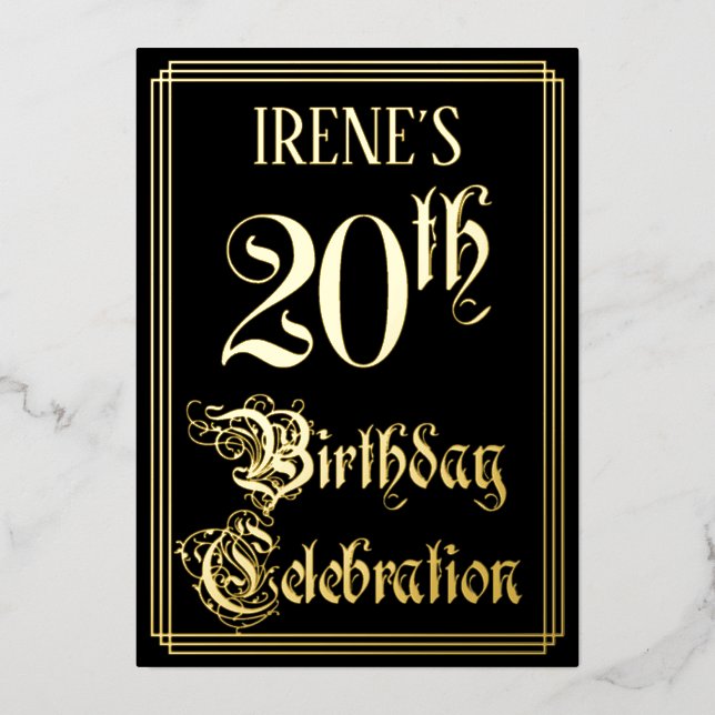 Invitation En Aluminium Fête d'anniversaire 20 ans — Écriture fantaisie et (Recto)