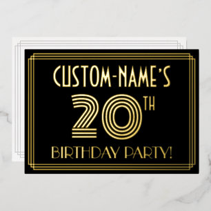 Invitation En Aluminium Fête d'anniversaire 20 ans — Style Art Déco “20” +