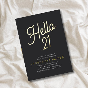 Invitation En Aluminium Fête d'anniversaire 21 ans Golden Script Hello