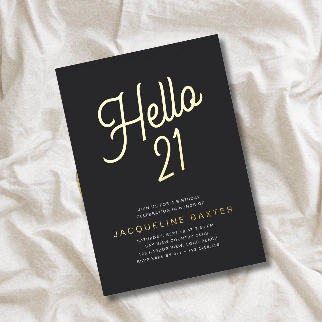 Invitation En Aluminium Fête d'anniversaire 21 ans Golden Script Hello (Créateur téléchargé)