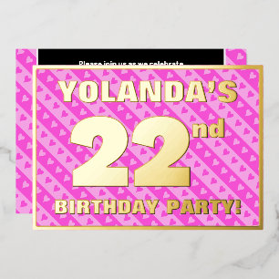 Invitation En Aluminium Fête d'anniversaire 22 ans — Cœurs et rayures rose