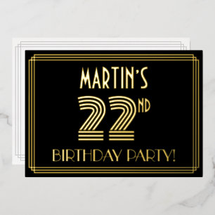 Invitation En Aluminium Fête d'anniversaire 22 ans — Style Art déco “22” +