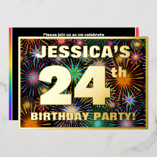 Invitation En Aluminium Fête d'anniversaire 24 ans — Feu d'artifice coloré