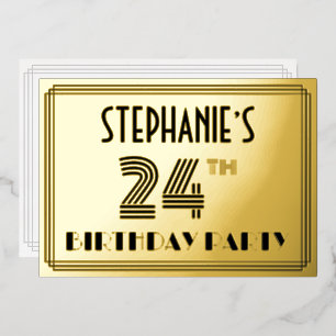Invitation En Aluminium Fête d'anniversaire 24 ans — Style Art Déco “24” &