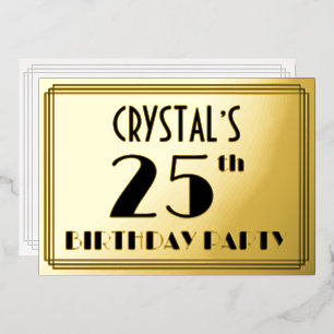 Invitation En Aluminium Fête d'anniversaire 25 ans — Style Art Déco “25” +