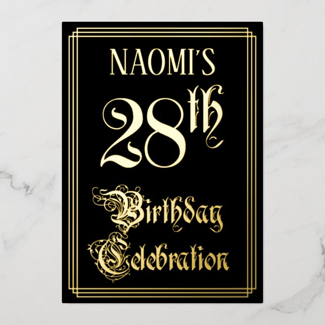 Invitation En Aluminium Fête d'anniversaire 28 ans — Écriture fantaisie et (Recto)