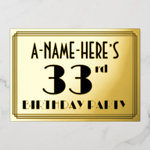 Invitation En Aluminium Fête d'anniversaire 33 ans — Aspect Art Déco “33”