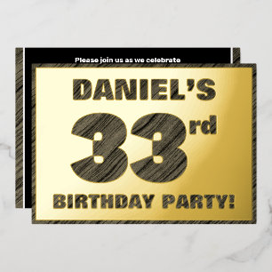 Invitation En Aluminium Fête d'anniversaire 33 ans — Texte à grain de bois
