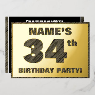 Invitation En Aluminium Fête d'anniversaire 34 ans — Texte à grain de bois