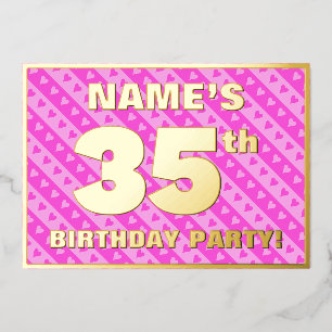 Invitation En Aluminium Fête d'anniversaire 35 ans — Cœurs roses et rayure