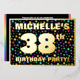 Invitation En Aluminium Fête d'anniversaire 38 ans — Motif d'étoiles color